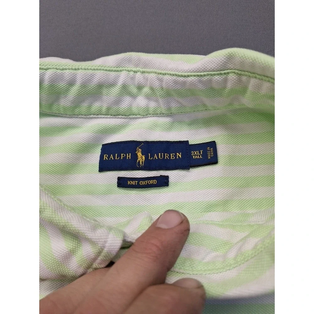 Polo‎ Ralph Lauren Polo Shirt Mens 3XLT Knit Oxford Green White Striped Preppy